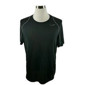 Nike Pro Mens Stretch Polyester SS Crew Neck Solid Black Activewear T Shirt XL?